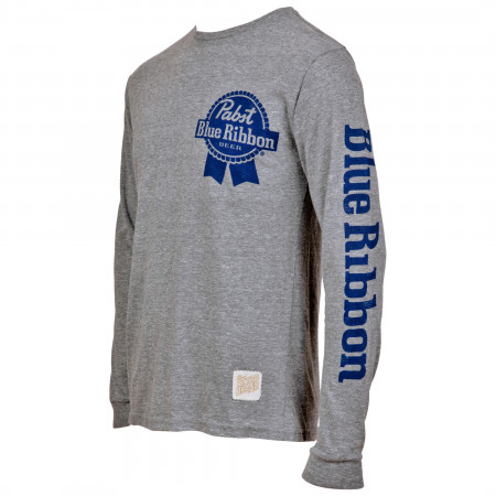 Pabst Blue Ribbon Beer Logo and Sleeve Print Long Sleeve Shirt